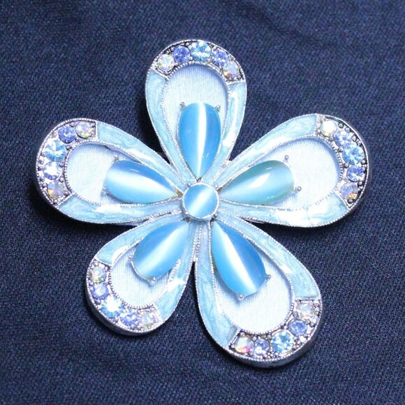Monet Jewelry - Monet Blue Moonstone & Rhinestone Flower Brooch